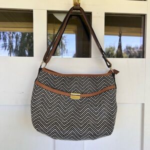 Rosetti Black and Brown Chevron Shoulder Bag